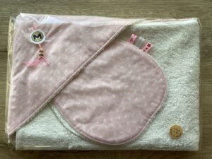 Cadeau set ecru-"Zalm strikje"