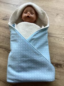 badwikkeldoek créme- babyblauw ster