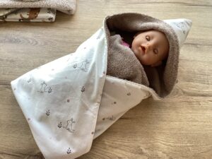 badwikkeldoek taupe- konijntjes